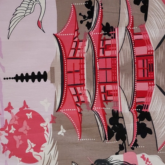 Vintage Retro Style Pink Multicolor Japanese Landscape Print A-Line Skirt Size L - Picture 4 of 9